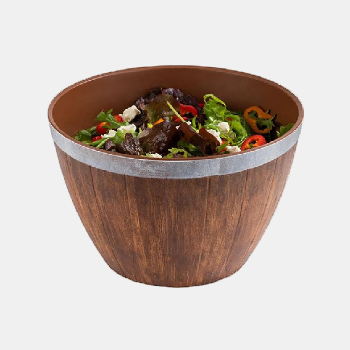 Tigela de melamina imitação madeira com tigela inox. ø26 x 16 cm. 3 L - 1 Unid.