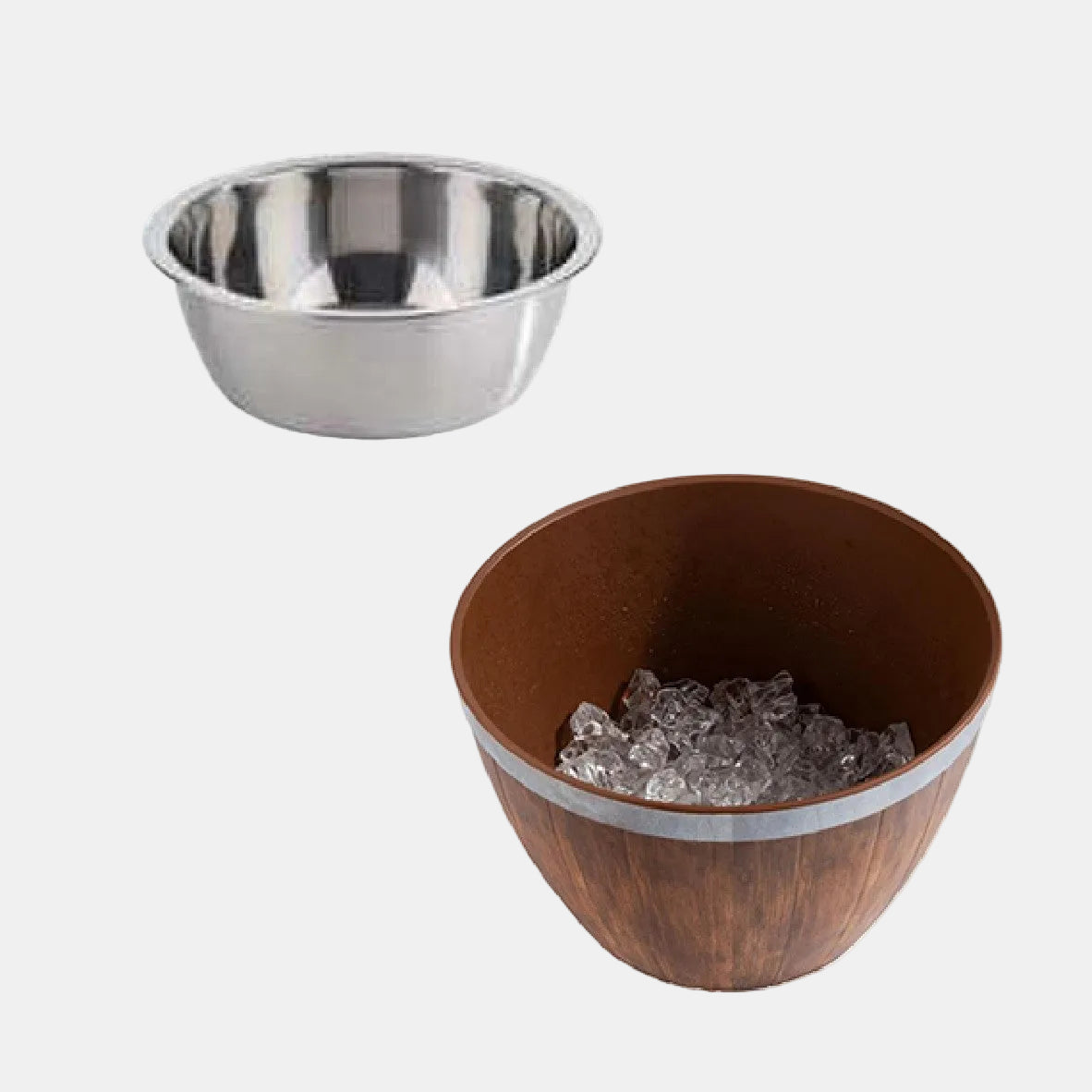 Tigela de melamina imitação madeira com tigela inox. ø26 x 16 cm. 3 L - 1 Unid.
