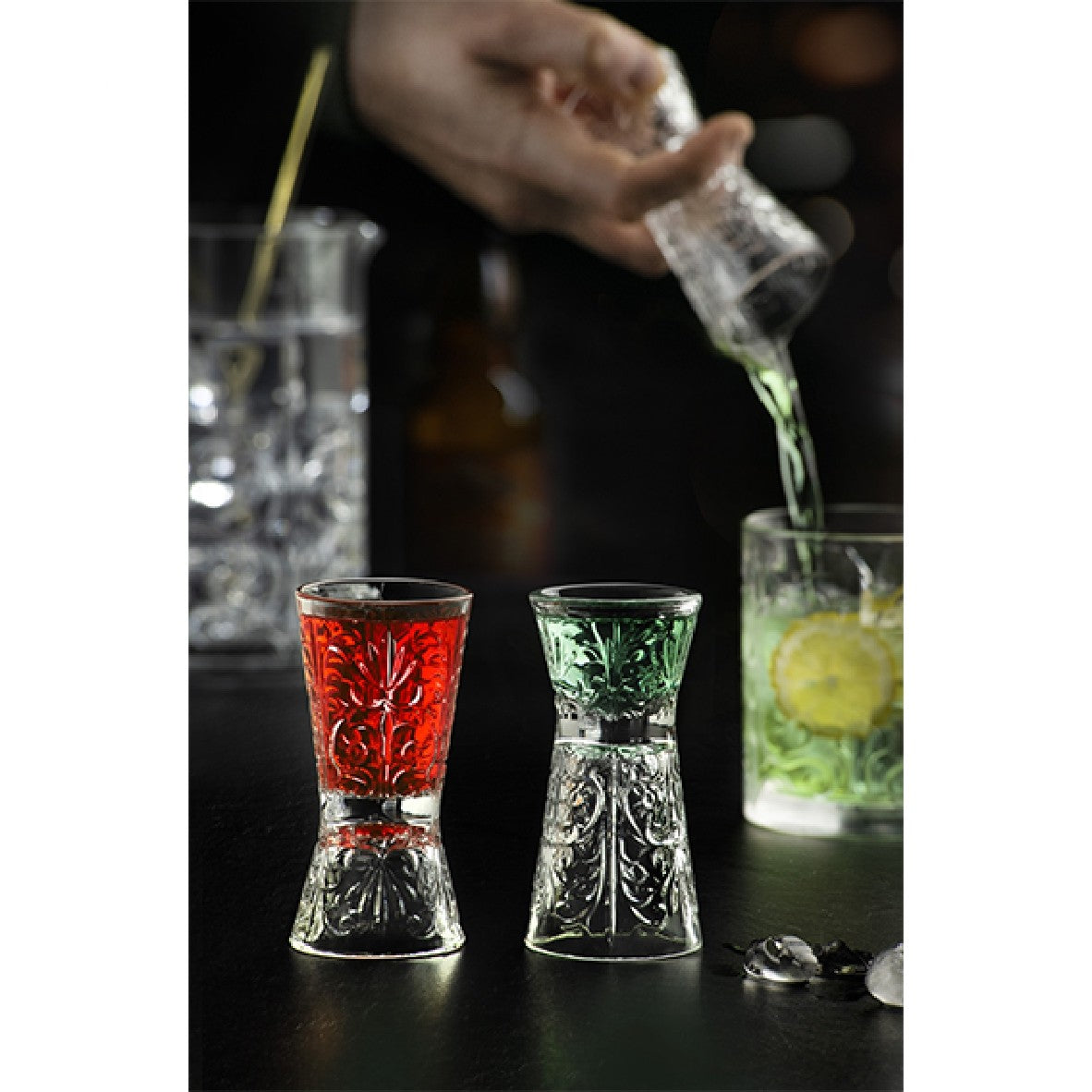 Medidor jigger de cristal Tatto Clessidra. 6 cl/ 3 cl - 6 un.