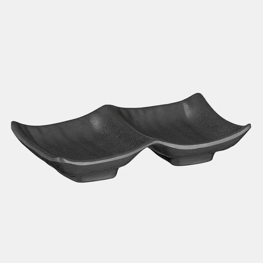 Tigela dupla preta. 14 x 9 x 2,5 cm - 1 Unidade.