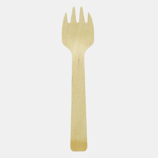 Mini tenedor-cuchara de madera biodegradable. 10,5 cm - 3000 Uds.