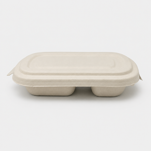 Envase de fibra de trigo 2 compartimentos. 22.9 x 13.4 x 4.4 cm. 750 ml - 500 Uds. - Klimer