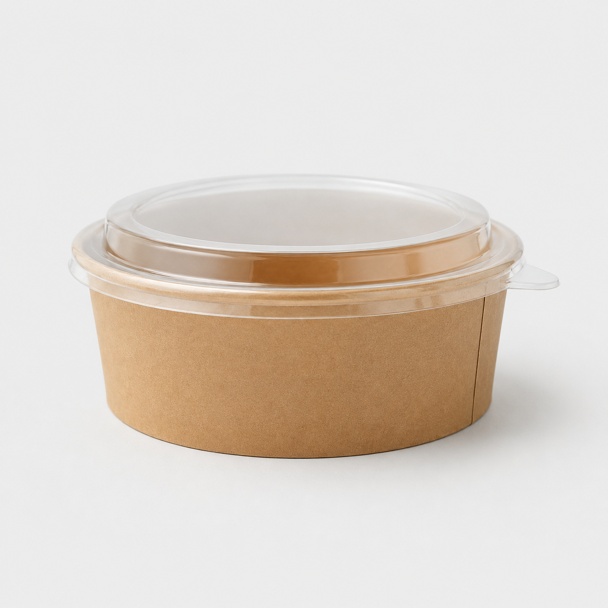Ensaladera cartón kraft con tapa Buckaty. ø18.4 x 6.5 cm. 1.3 L - 200 Ud. - Klimer