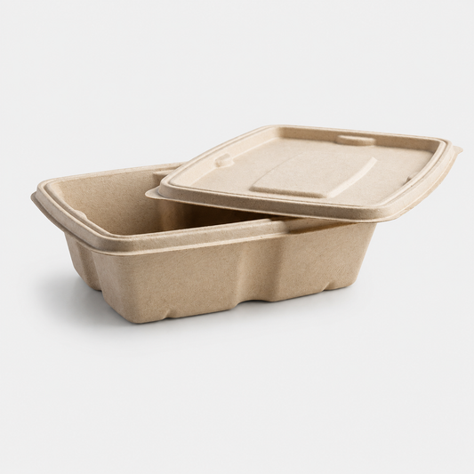 Envase rectangular caña de azúcar compostable hermético. Varias medidas - 600 Uds. - Klimer