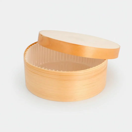 Caja de madera redonda + Papel de cocción. ø18x6 cm - 90 Uds.