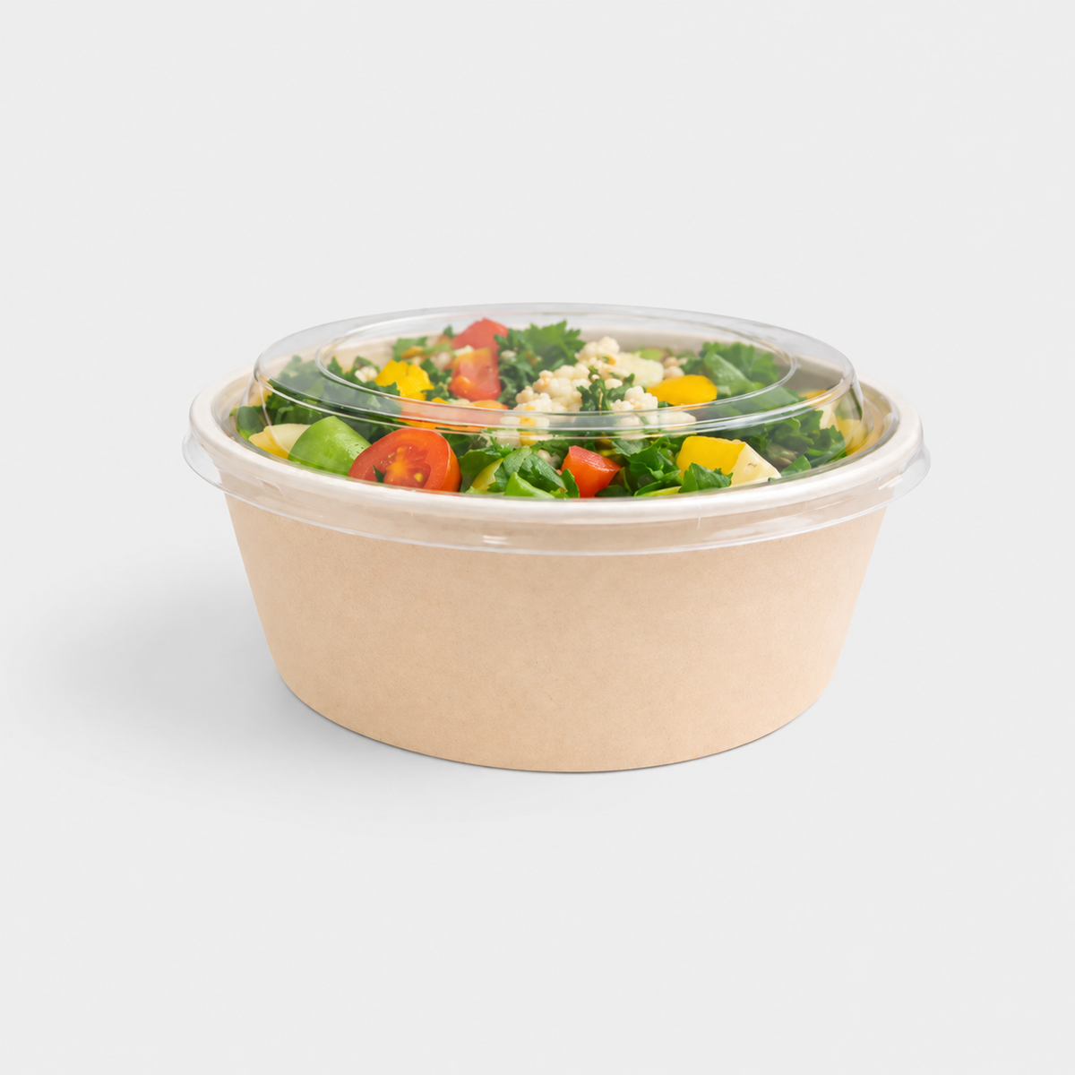 Bol de caña de azúcar con tapa Pet ø15 x 6 cm. 500 ml - 300 Uds.